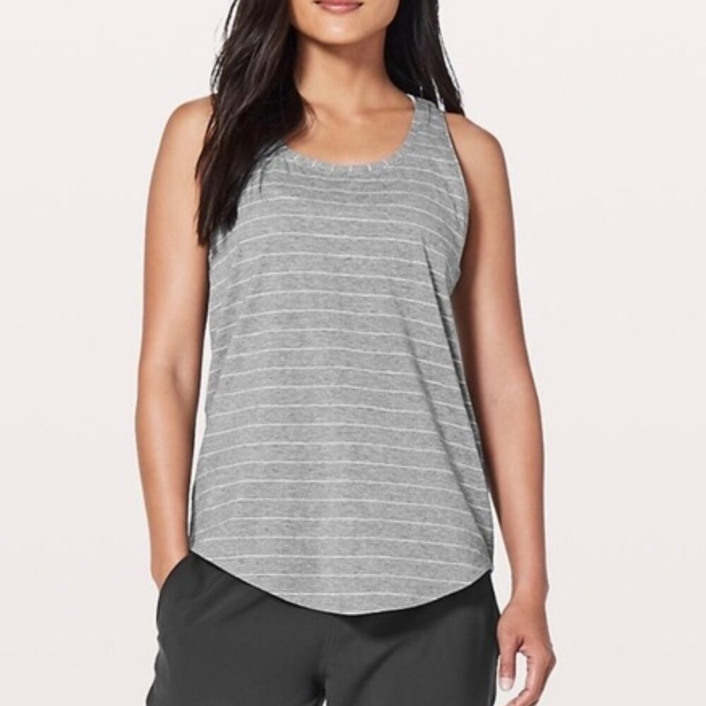 lululemon Gray/White Stripe Pleated Racer Back Love Tank - Sz 6